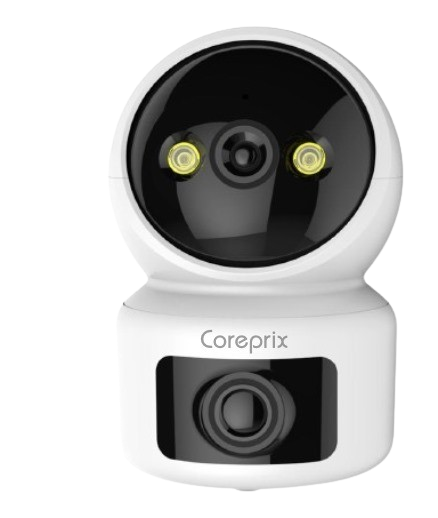 3+3MP DUAL LENS • All Time Color Vision • Full Duplex Audio Intercom • Horizantal Rotation:350°, Vertical Rotation: 90°Dual Monitoring - One Camera for wide anglemonitoring and one for PT detailed monitoring SD Card upto 128GB & Cloud Storage (Optional)