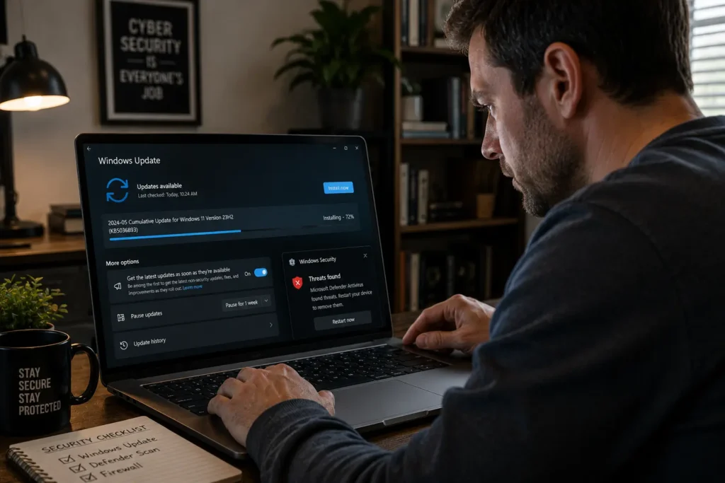 Person running Windows security update to protect against Microsoft Defender zero-day