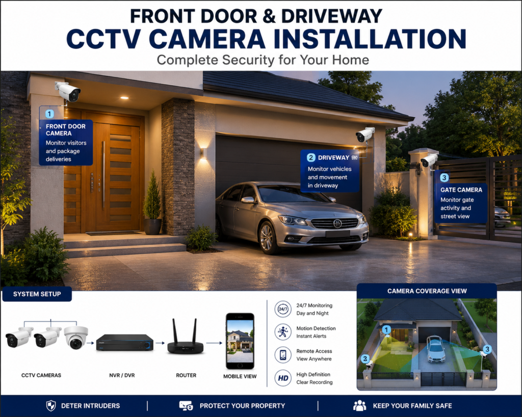 Home CCTV Cameras installed at front door and driveway