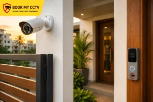 CCTV camera vs video doorbell installed at Indian home entrance