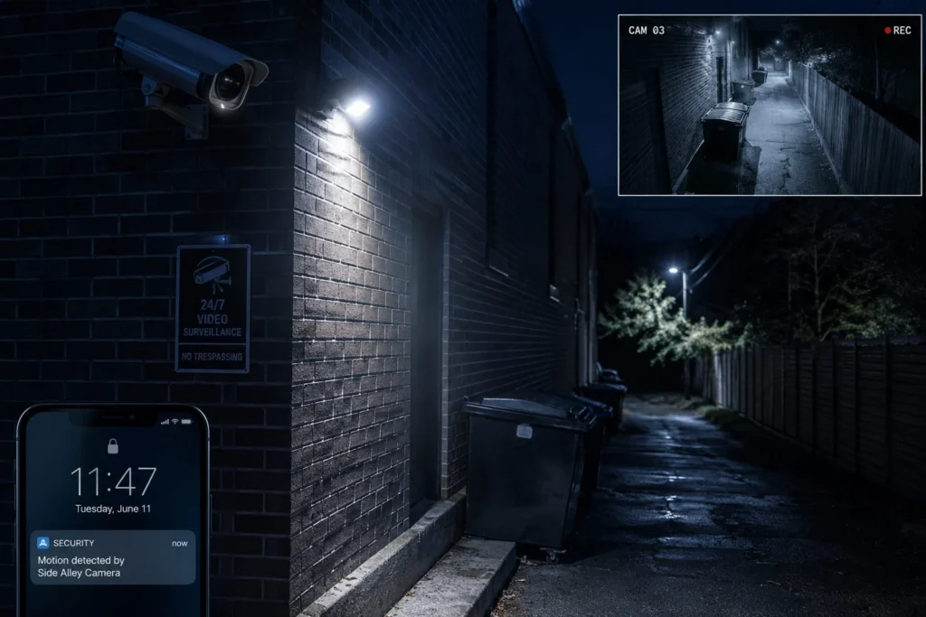 Motion-activated lighting helps reduce CCTV blind spots at night