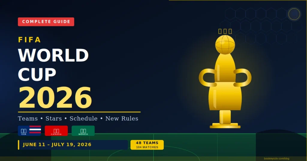 FIFA World Cup 2026 trophy and packed stadium crowd
