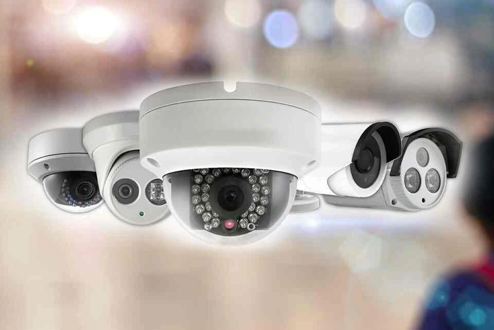 Different types of CCTV cameras including dome and bullet cameras